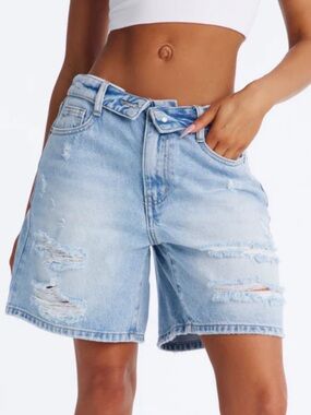 Fashion Nova Light Blue Distressed Denim Shorts